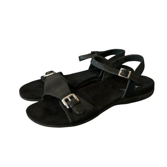 Vionic Womens Black Leather Sandals 9 Adjustable Straps casual minimalist comfy - Picture 1 of 10